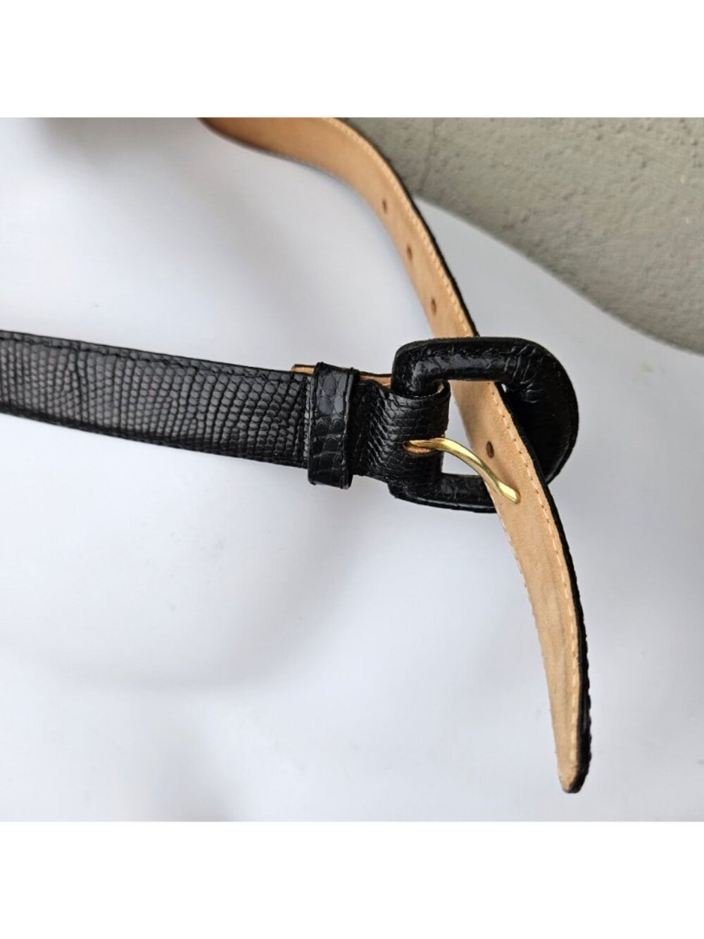 Vintage 80s Nordstrom Black Genuine Lizard Skin Belt Size S 23-27 - Picture 6 of 15